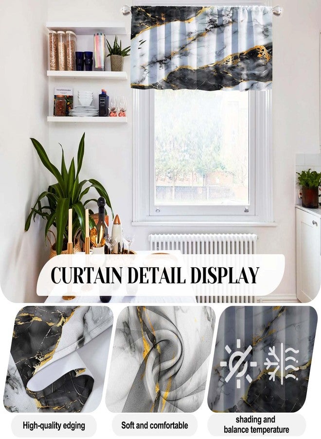 MCALK Marble Black Kitchen Curtains Tiers and Valances Set 3 Piece for Windows Abstract Black Kitchen Window Curtains, Modern Valances for Living Room(36" Tiers Set) - Image 2